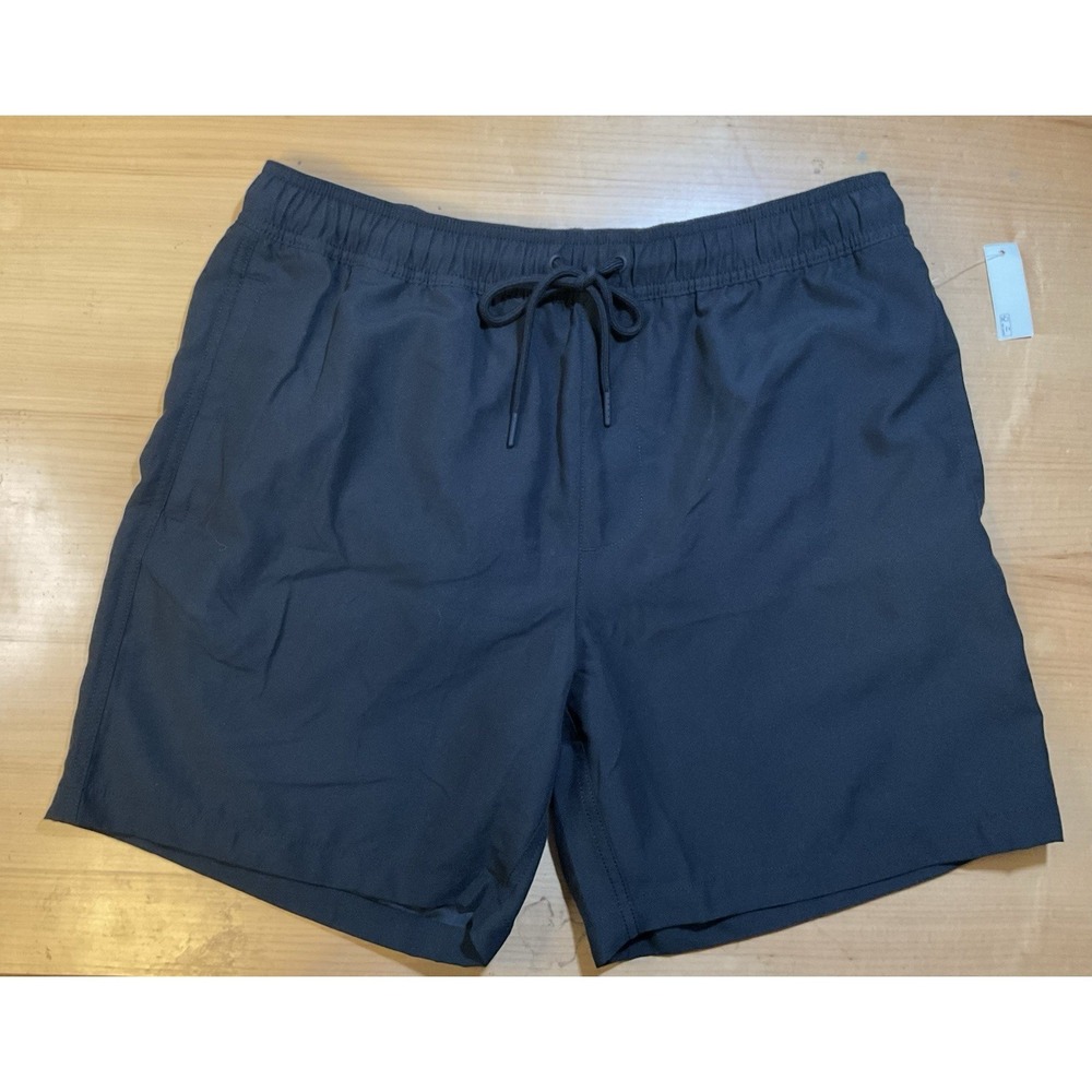 NWT Men's Amazon Essentials Black Swim Trunks Drawstring Elastic Waist Large